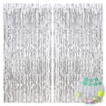 thumbnail image 3 of 2 cortinas con flecos de aluminio para decoración de bodas, decoraciones de cumpleaños, cortina de papel de aluminio plateado de 3,28 pies x 6,56 pies, serpentinas de fondo para cumpleaños,, 3 of 8