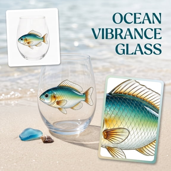 Ocean Art Stemless Wine Glasses Sea Life Style Glass Cups Decorative Tumbler Glass Elegant Coastal Table Deco