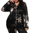 thumbnail image 4 of Elegant Floral Print Lapel Pant Sets Long Sleeve Black Plus Size Pajama Sets (Women's), 4 of 4