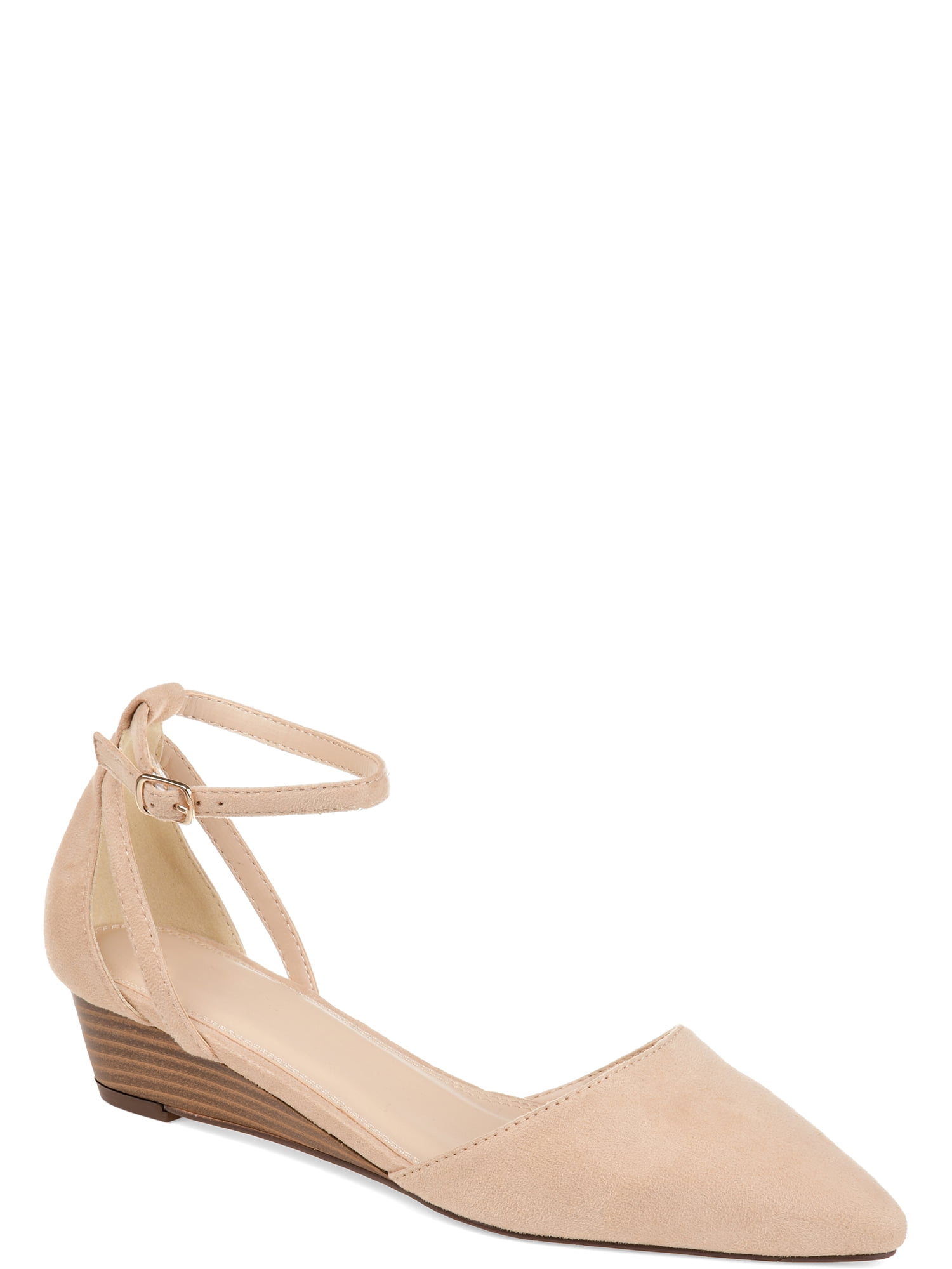Brinley Co. Women's Pointed Toe Ankle Strap Sliver Wedge Shoe