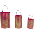 thumbnail image 4 of Northlight Set of 3 Fuchsia Pink and Gold Floral Laser-Cut Pillar Candle Lanterns, 4 of 6