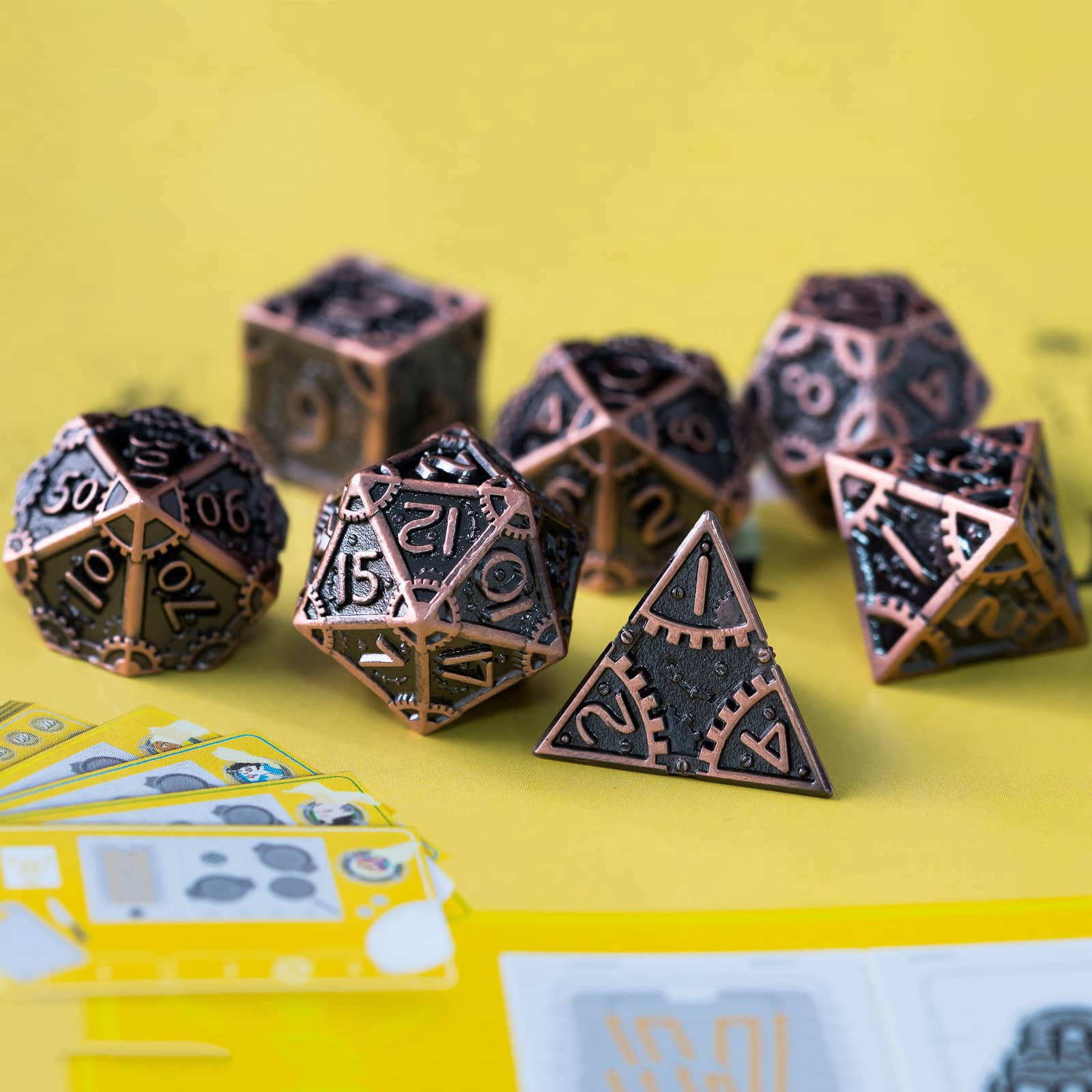 Cusdie 7 PCS/SET DND Metal Dice, Steampunk Polyhedral D&D Dice Set, Metal Dice Set for Role Playing Game D&D Dice MTG Pathfinder
