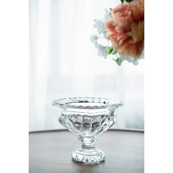 LiviNest Crystal Display Bowl: French Vintage Pedestal Bowl with Scalloped Edges - Glass Serving Bowl for Desserts & Decor