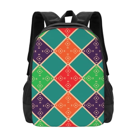 DouZhe Lightweight Backpack, Retro Rhombu Diamond Texture Prints Travel Outdoor Hiking Bag School Bookbag Casual Daypack Backpacks for Women Men