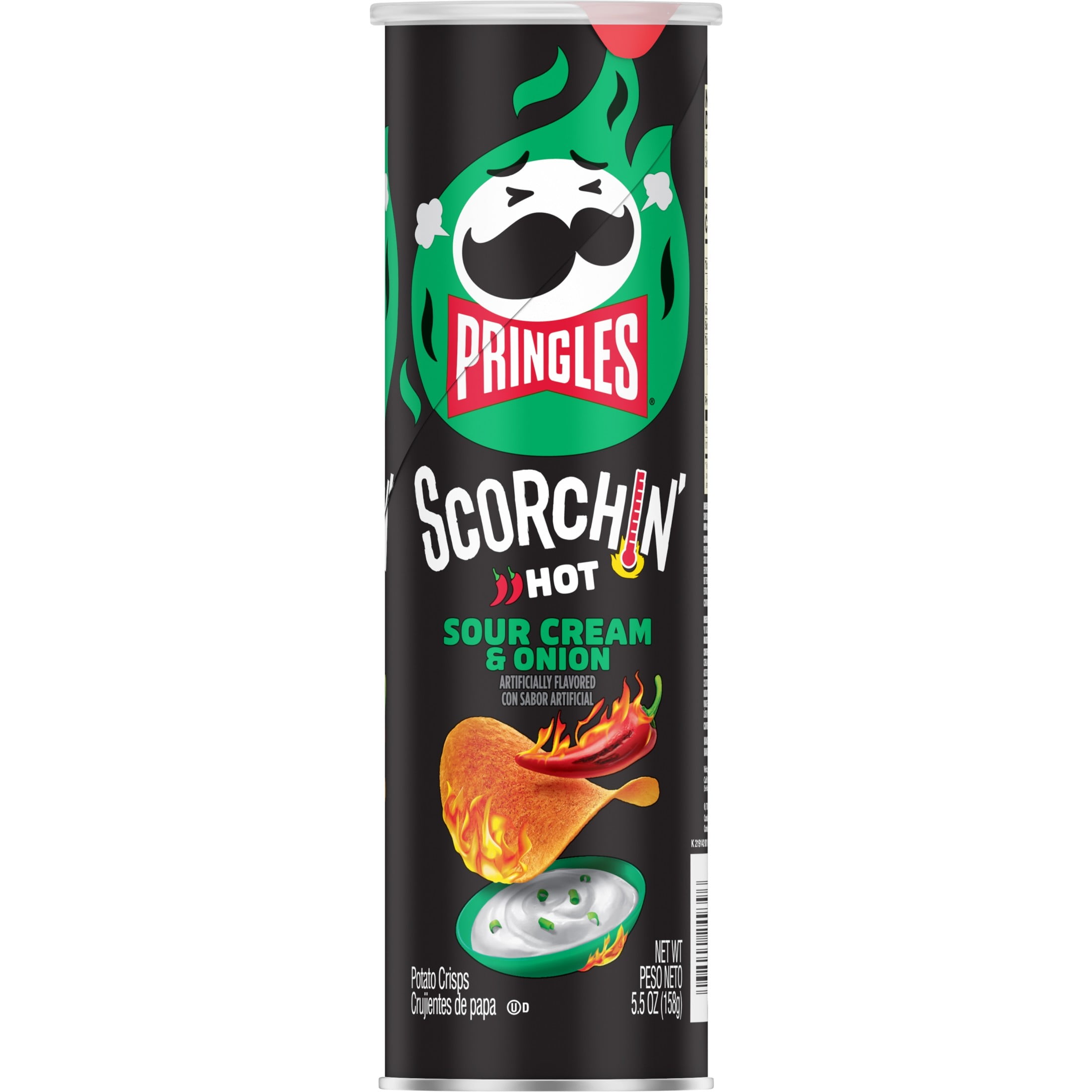 Pringles Scorchin' Sour Cream and Onion Potato Crisps Chips, Spicy Snacks, 5.5 oz