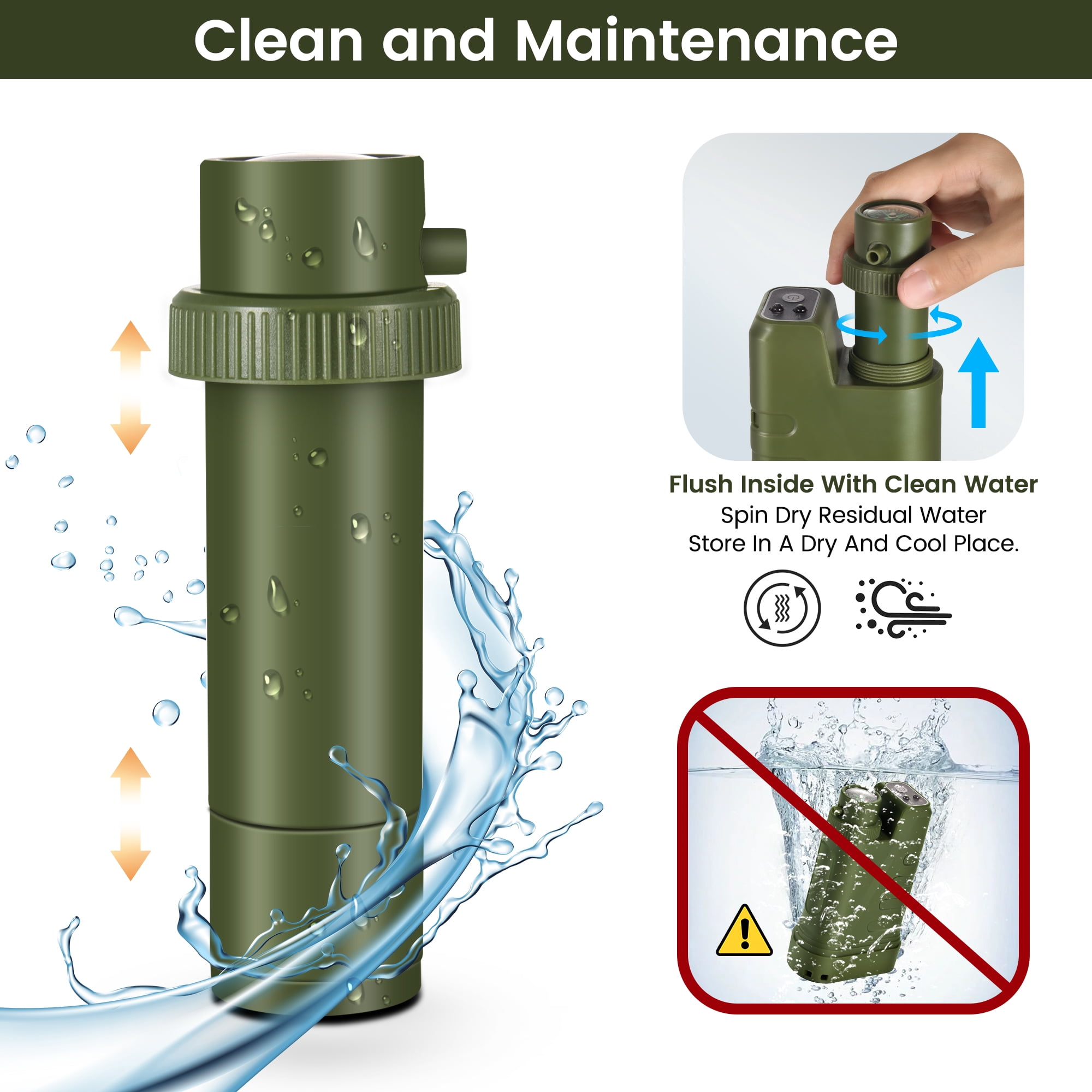 Electric Portable Water Filter, Water Purifier Survival with Emergency Water Filter System,4-Layer Filtration, Camping Backpacking Hiking Travel Essentials