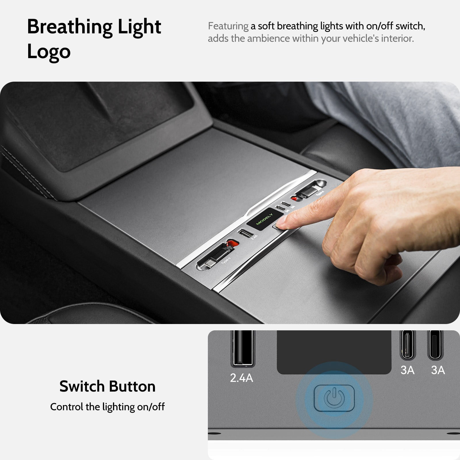 Mowlicas Max 132W Dual Type-C USB Hub, Tesla New Model Y Juniper (2026/2025) Accessories, 5 in 1 Fast Charger for iPhone 16/15 Series, 2-Retractable Cable & 3-Port Docking Station