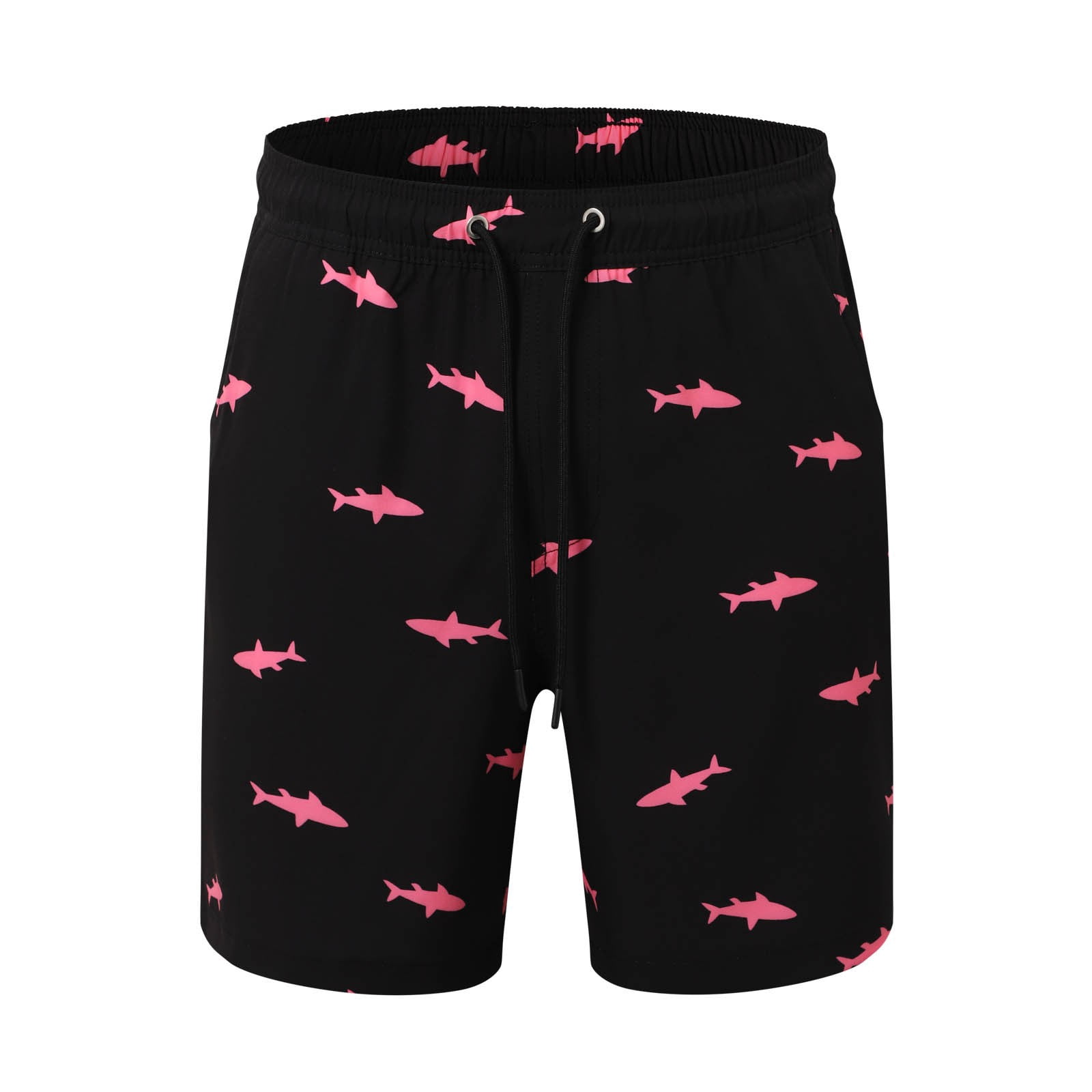 Tisuna Mens Swim Shorts Shark Print Drawstring Elastic Waist Straight Leg Trunks With Liner Casual Stylish Fit Male Holiday Summer Surfing Shorts Black Size Xxxl