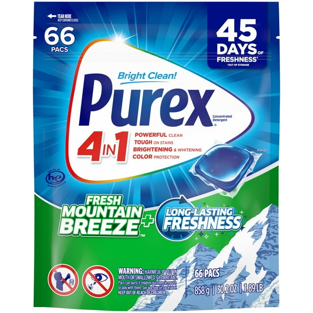 Detergente para ropa Pacs Purex 4 en 1 Fresh Mountain Breeze 66