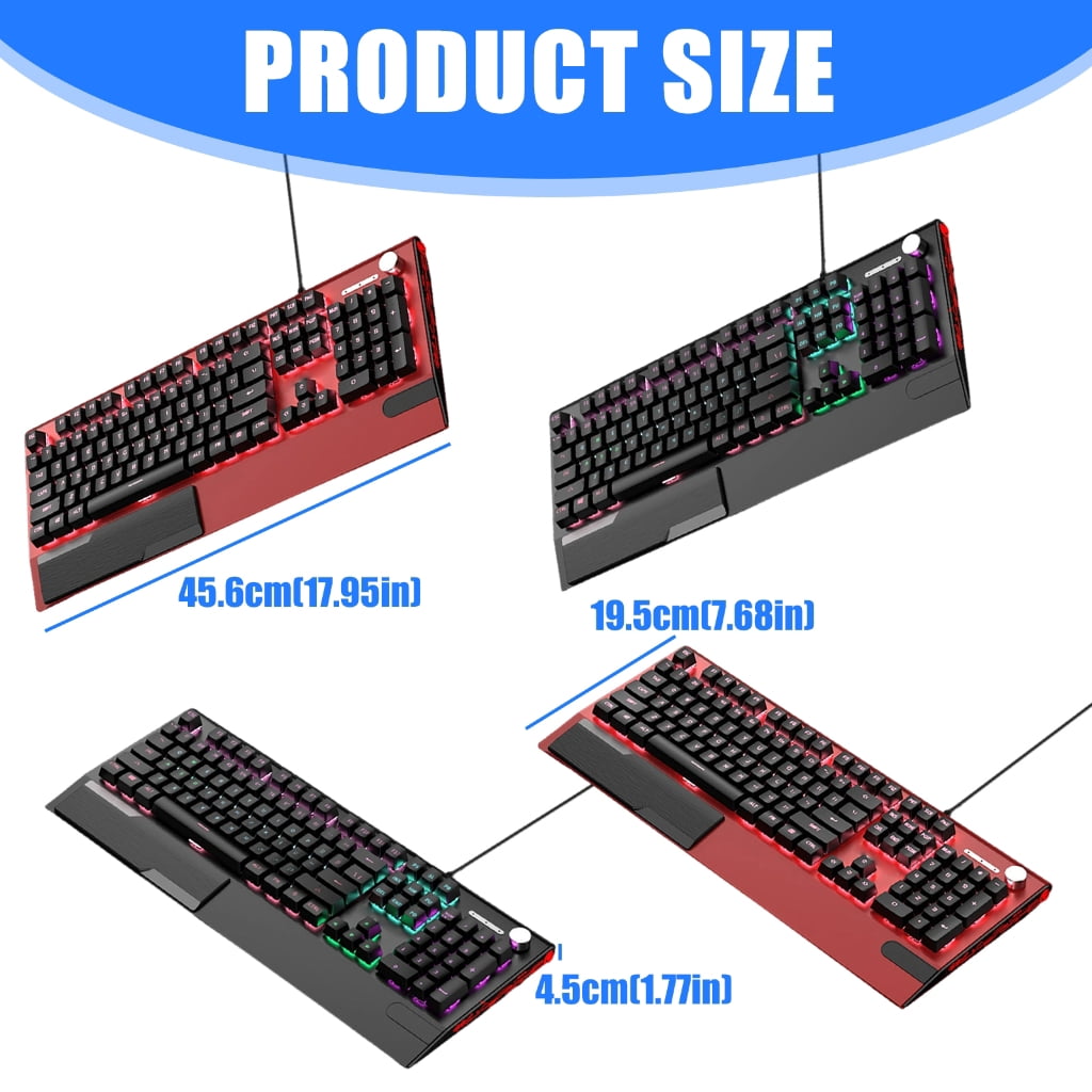 Hot Swappable Switches 104Key Full Size Mechanical Keyboards USB Cord RGBs Customizable Lighting Integrated Palms Rest