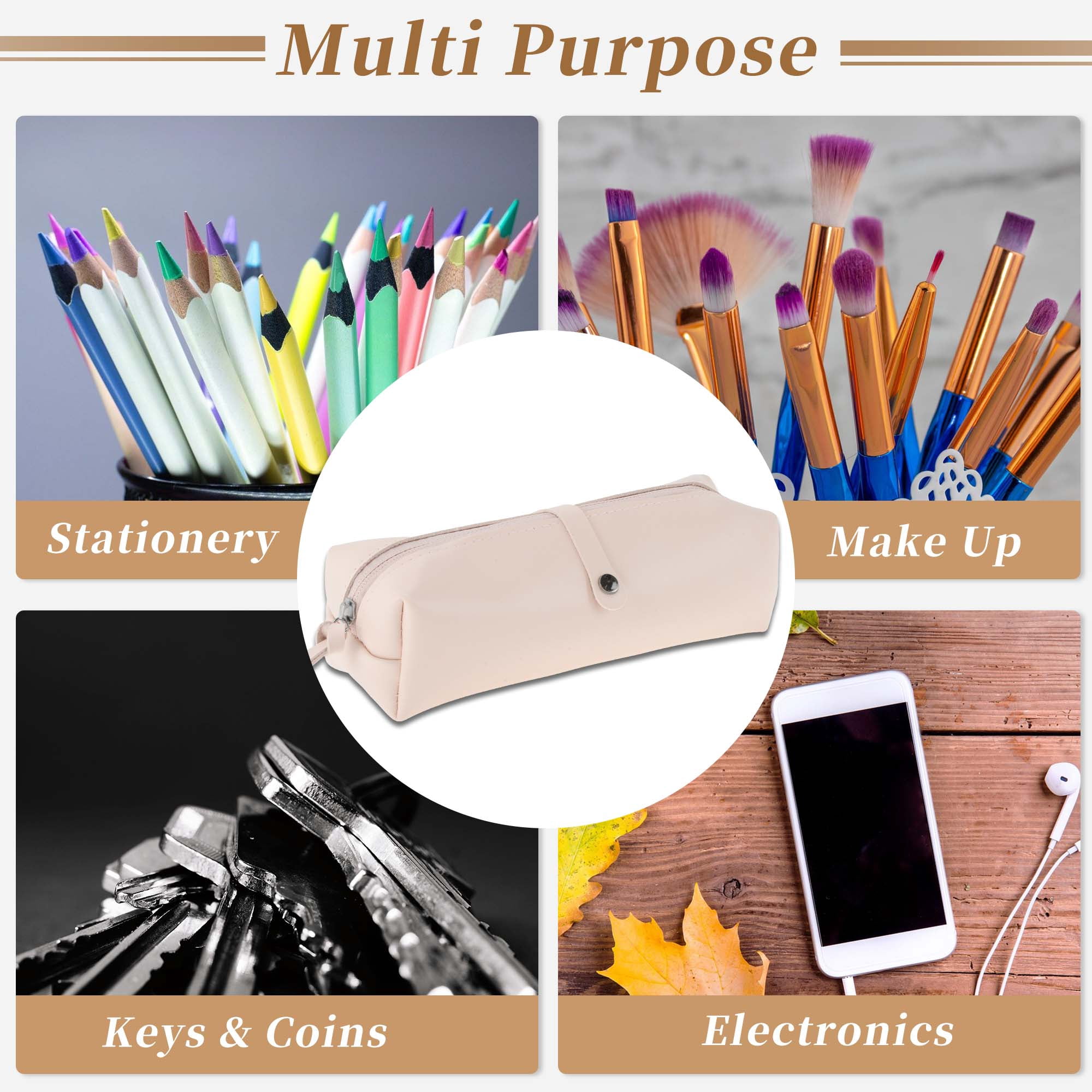 Unique Bargains Leather Style Aesthetic Pen Bag Organizer Pink