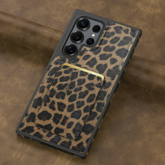 Alltyechgroup Slim Shockproof Phone Case for Samsung Galaxy S24 Ultra, 2-in-1 Wallet Case with Detachable Magnetic Card Holder, Compatible with MagSafe & Car Mount Cover, Leopard Print