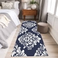 thumbnail image 5 of Classic Floral Pattern Washable Runner Rugs 2'x6', Navy Blue Background White Flowers Low Pile Throw Entryway Rug Non-Slip Sturdy Edge Binding Carpet for Indoor Bedside Entrance Bedside, 5 of 9