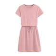 thumbnail image 6 of Miluxas Dresses for Women Summer Short Sleeve Crew Neck Sweatshirt Dress Drawstring Waist Tunic Tops Mini Vacation Sundress Pink, 6 of 6