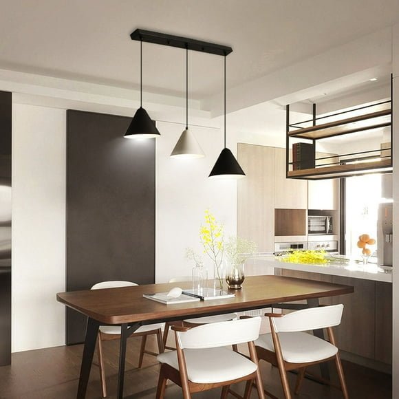 Pendant Lights Kitchen Island, 3 Lights Iron 3 Colors Temperature Hanging Pendant Lamp Modern Innovative Nordic Style Linear Chandelier for Kitchen Living Room Hallway Bedroom