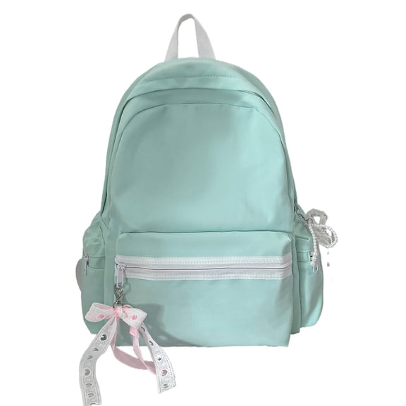 Solid Color Backpack with Zippered Side Pocket, Aesthetic School Backpack, Lightweight Breathable Bookbag for Middle School College, Green
