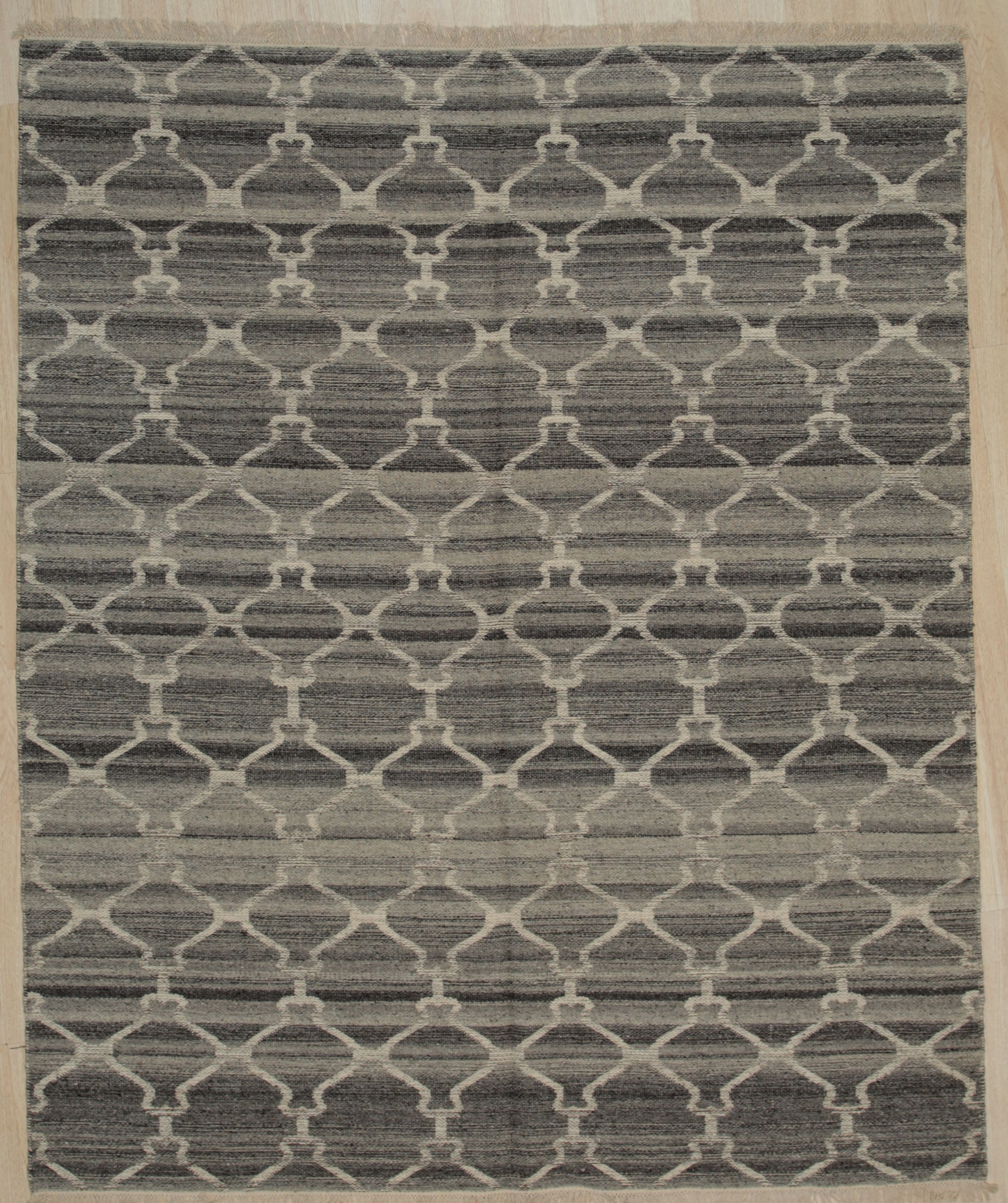 Gray Wool Contemporary Rugs,GeometricRugs 6'8 x 8'1 EORC Area Handwoven 6' x8'