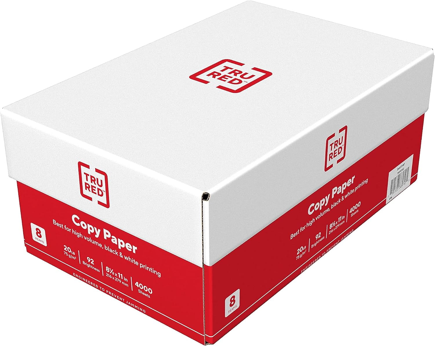 TRU RED 8.5 x 11-Inch Copy Paper, 20 lbs., 92 Bright, 500 Sheets/Ream, 8 Reams/Carton (TR59702)