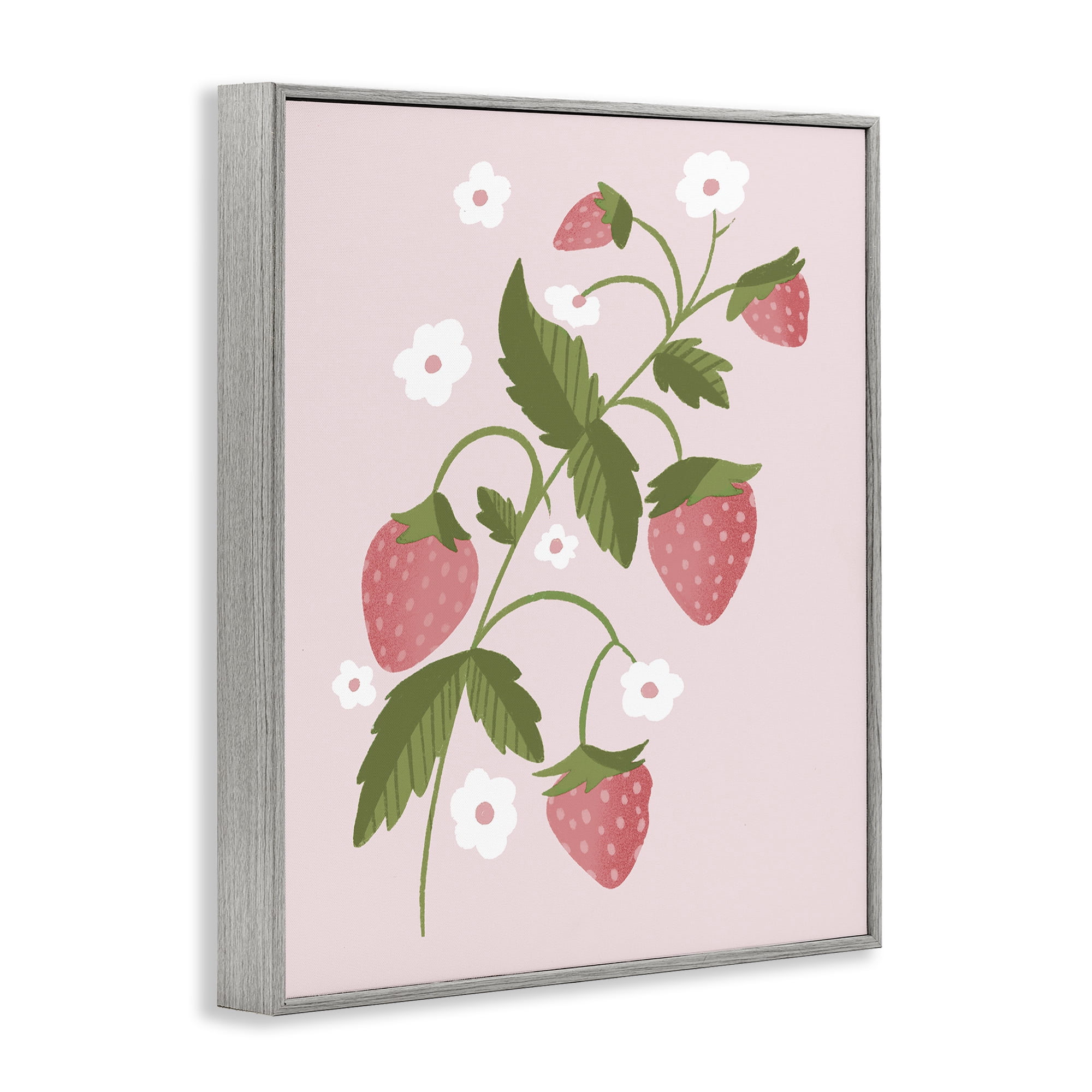 Stupell Industries Pastel Strawberries Branch Gray Framed Giclee Art, design by Paige Sredenschek