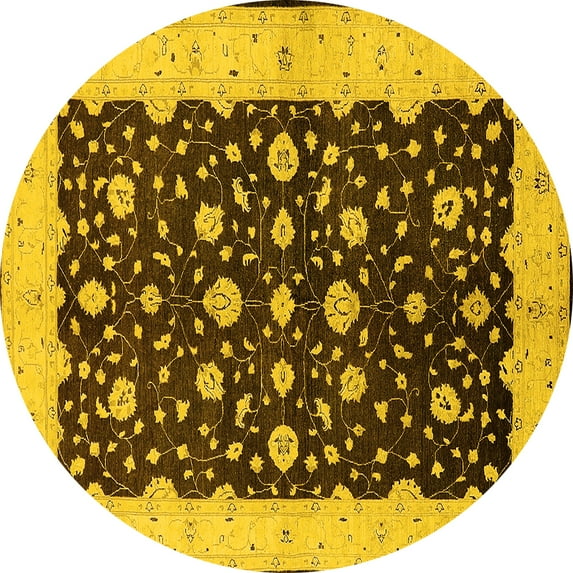 Ahgly Company Machine Washable Indoor Round Oriental Yellow Traditional Area Rugs, 3' Round