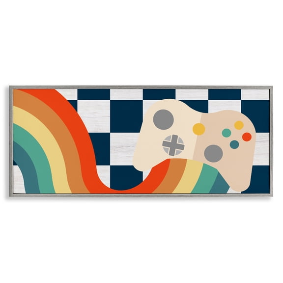 Stupell Industries Contemporary Rainbow Gaming Controller Gray Framed Giclee Art, 24 x 10, by Lil' Rue