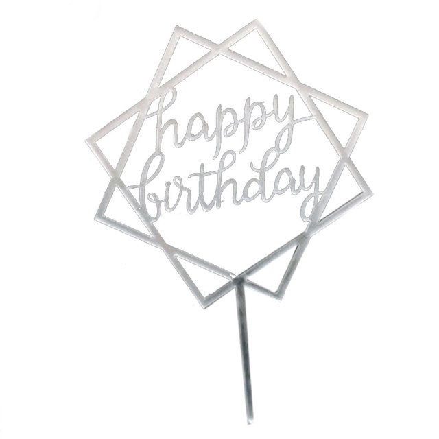 Langgg Square Happy Birthday Cake Topper Acrylic Insert Cake Card DIY Glitter Cupcake Smash Candle Stick