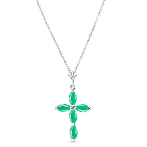 Galaxy Gold GG 14K White Gold Natural Diamonds and Emerald Cross Pendant Necklace - May Birthstone - Abundance & Joy - 16" to 24" - Fine Jewelry for Women