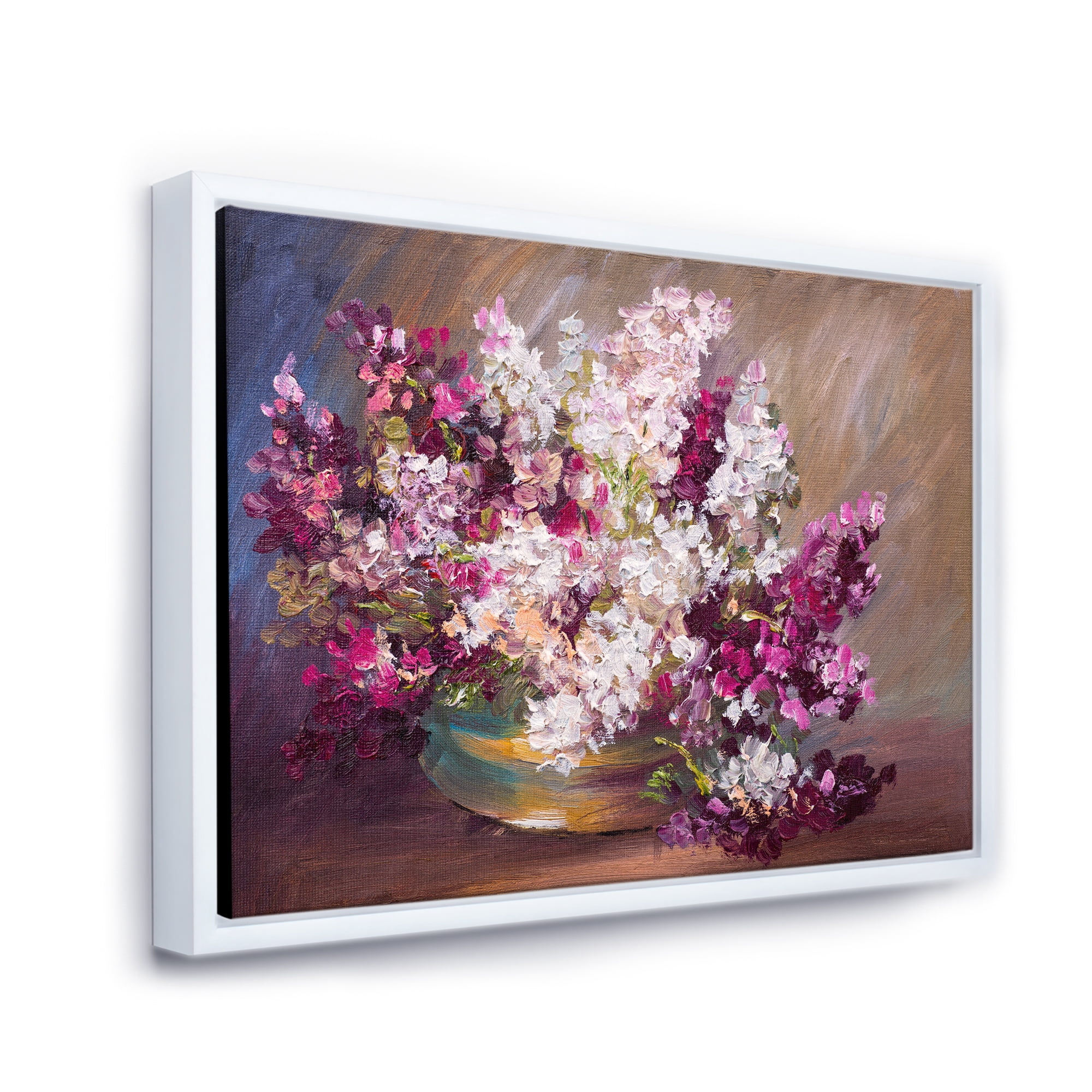 Bouquet Of Still Life Lilacs 20 in x 12 in Framed Painting Canvas Art Print, by Designart