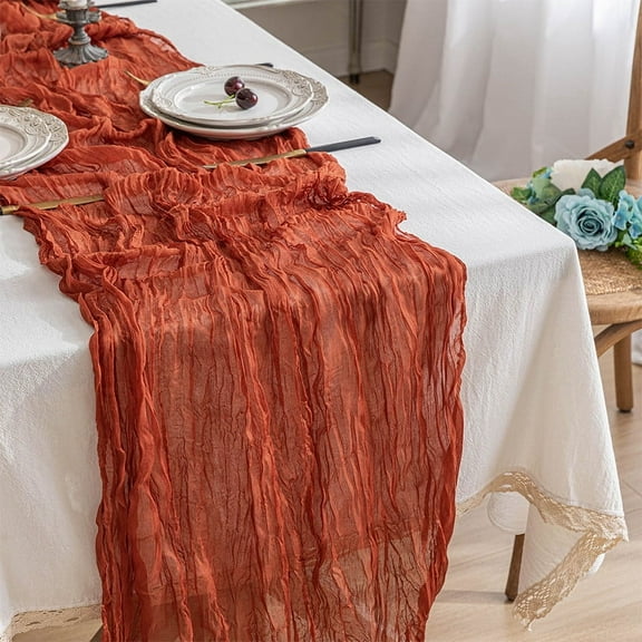 Cterwk Cheesecloth Table Runner Long Rustic Sheer Table Runner for Christmas Wedding Party, 35" x 118"