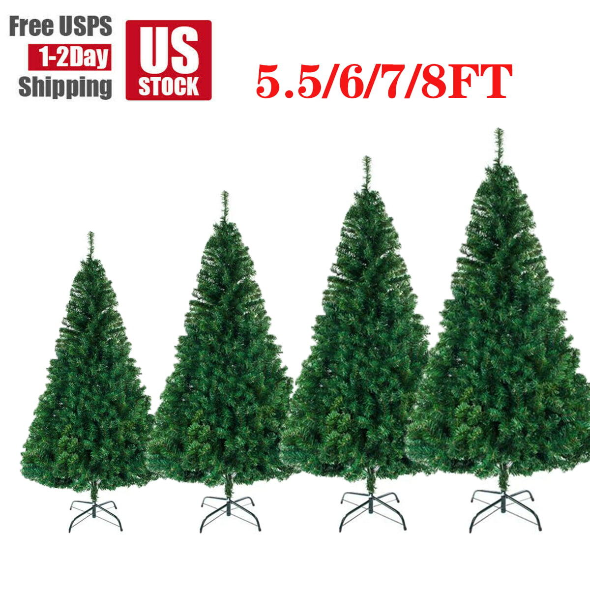 Xmas Christmas Tree Green 5-6-7FT Pine Metal Stand Tips Artificial Tree Decor 