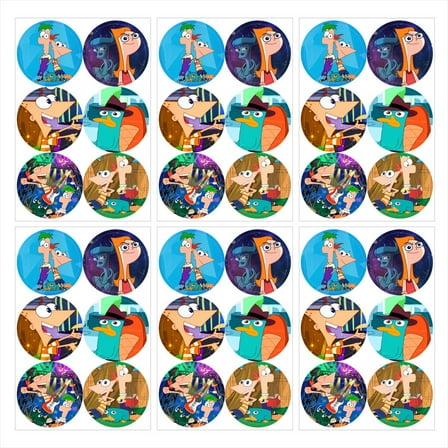 Phineas and Ferb Stickers Party Favors Labels Birthday Thank You Themed Round Circle Baby Shower 60pcs