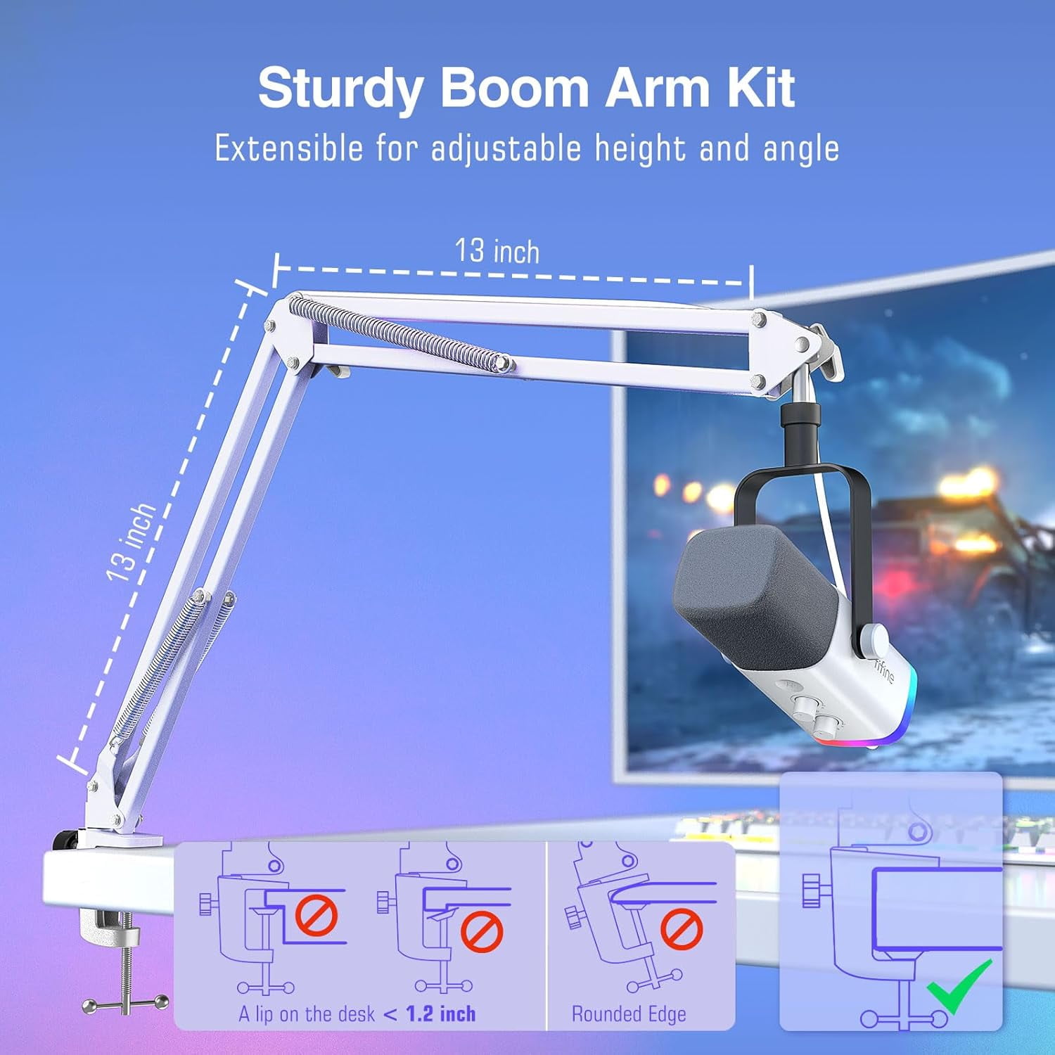 FIFINE AM8 Dynamic Microphone with Boom Arm Stand, USB XLR Gaming Microphone Kit for PC Computer PS5 with RGB, Mute, Headphone Jack for Streaming AM8T, White