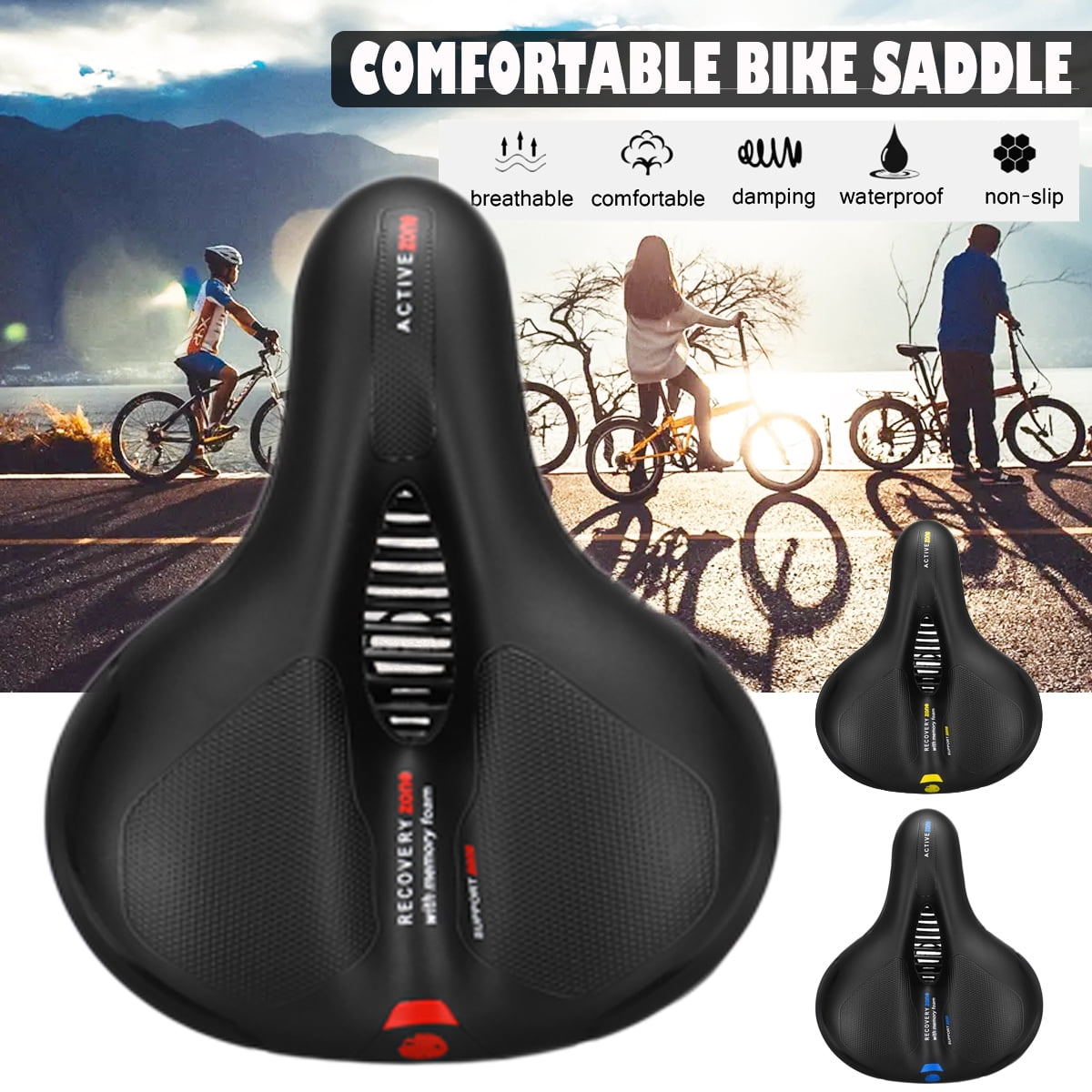 Universal Ultra-soft Wide Cushion Bike Seat Black for Mens Padded Bicycle Saddle