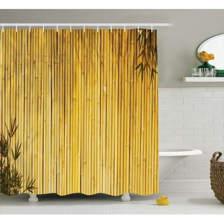 Bamboo Decor Shower Curtain Set Tall Bamboo Stems And Leaves