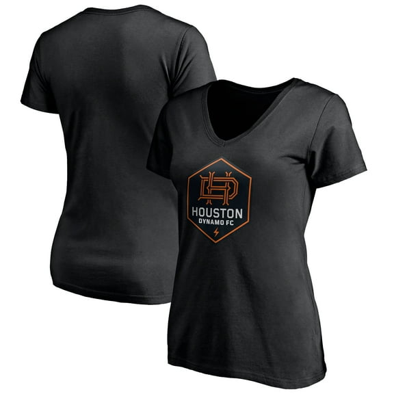 Women's Black Houston Dynamo Primary Logo V-Neck T-Shirt