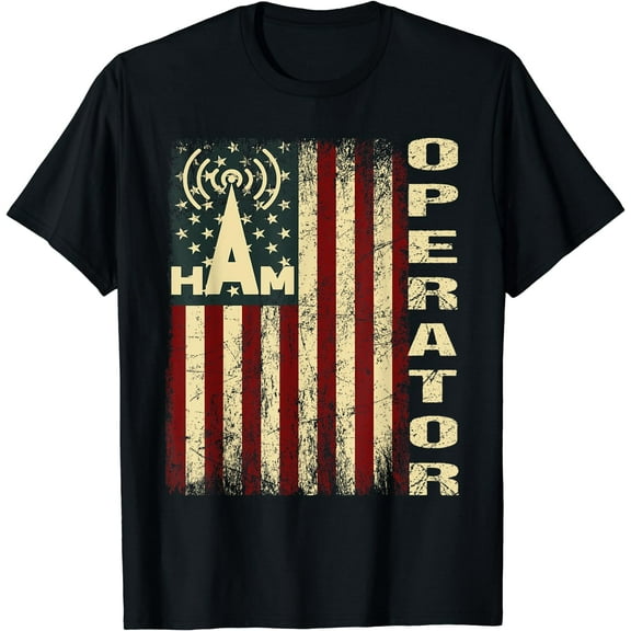 Patriotic USA Flag Ham Radio Amateur Radio Operator T-Shirt Black Small