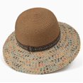 thumbnail image 6 of Karymi Running Hat Two-Tone Contrast Speckled Mix Woven Straw Sun Hat with Ethnic PatternBand, Solid Dome Crown Wide Floppy Brim Boho Style Beach Hat Derby Hat, 6 of 6