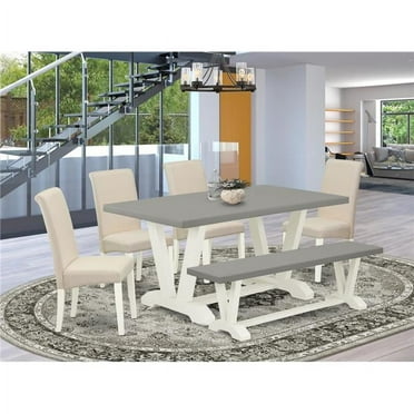 6 Piece V-Style Beautiful Dining Table Set - Linen White