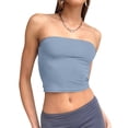 thumbnail image 2 of Women'S Tube Tops Strapless Crop Tops Basic Backless Sleeveless Going Out Outfits Summer Clothes Light Blue XS, 2 of 10