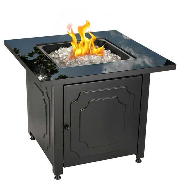 Endless Summer 30" Outdoor Propane Gas Black Glass Top Fire Pit (White