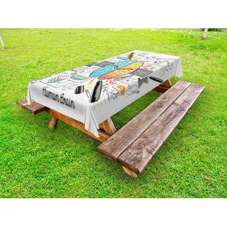 

Doodle Outdoor Tablecloth Two Sides of Human Brian Analitical Imaginitive Art Educaion Abilities Decorative Washable Fabric Picnic Table Cloth 58 X 84 Inches Marigold Turquoise Grey by Ambesonne