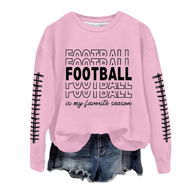 WEAIXIMIUNG Chandails d'Automne pour Femmes Grande Taille Femmes Décontracté Manches Longues Léger Col Rond Chandails Graphique de Football Imprimé Chandail Chandails Blouse Haut