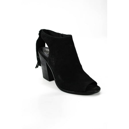 

Pre-owned|Vince Camuto Womens Zip Up Fringe Trim Suede Booties Black Size 10