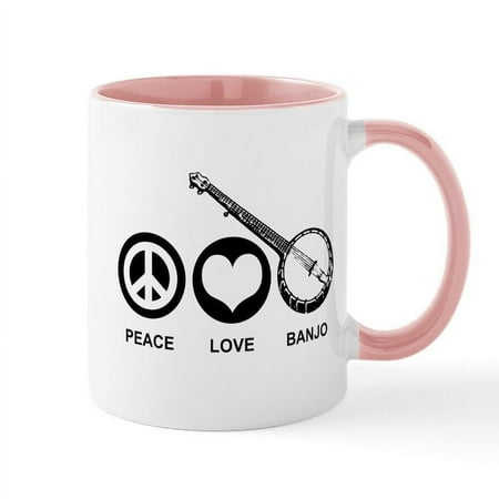 

CafePress - Peace Love Banjo Mug - 11 oz Ceramic Mug - Novelty Coffee Tea Cup