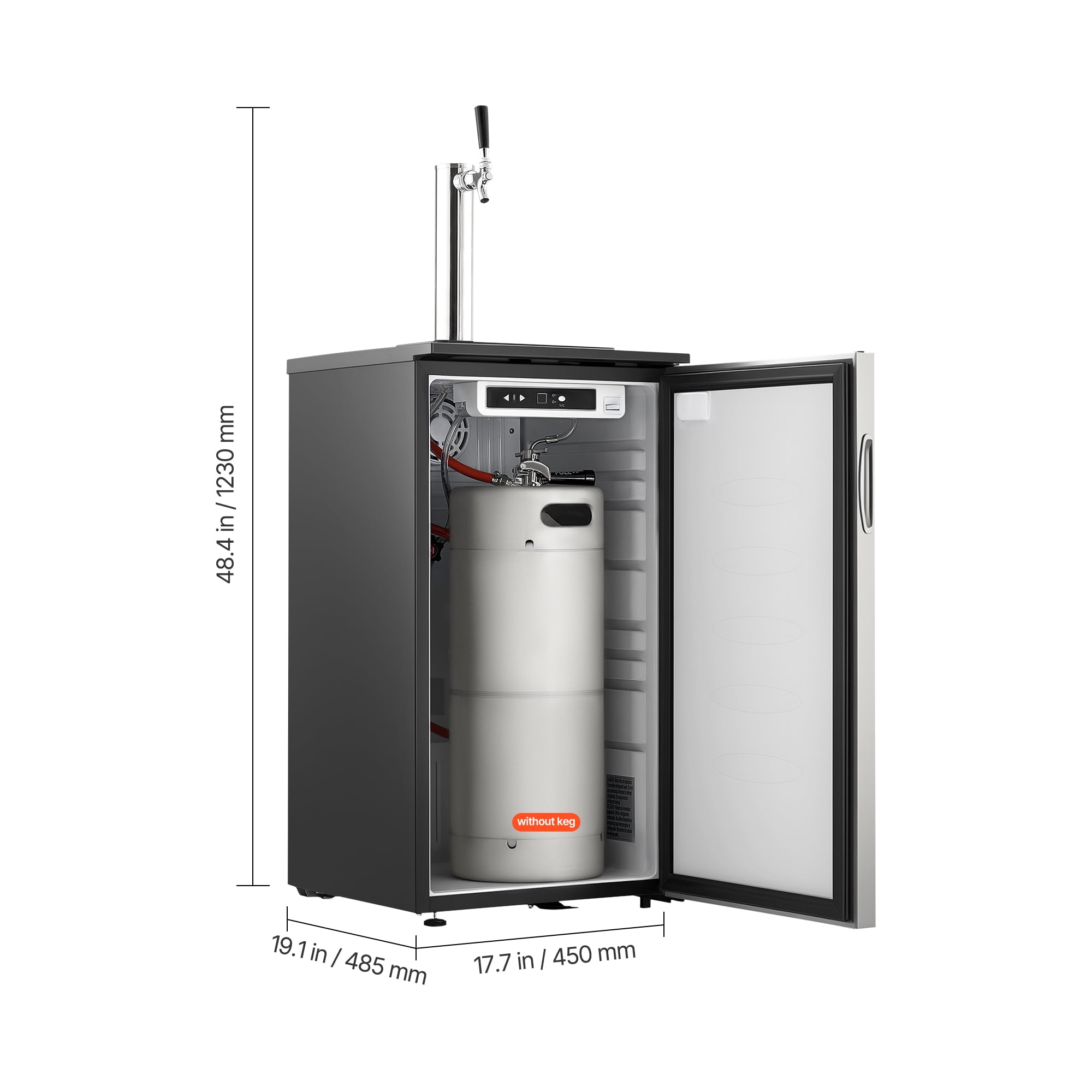KFFKFF Single Tap Beer Kegerator, Draft Beer Dispenser for D System, Refrigerator with Shelves, Fits 1 Sixth Keg, Includes 2.5lbs CO2 Tank, 92L Capacity