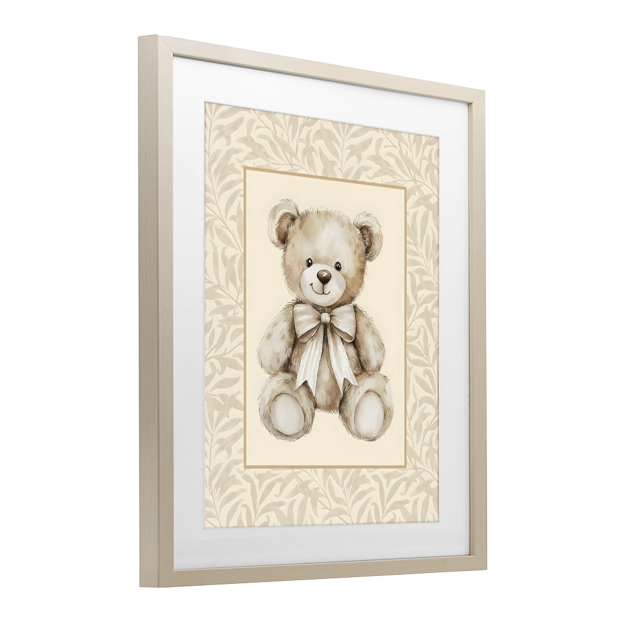 Stupell Industries Beige Teddy Bear and Border Birch Framed Print Under Glass, design by LSR Design Studio