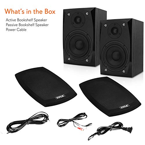 PYLE PBKSP22 - Desktop Bluetooth Bookshelf Speakers - HiFi Studio Monitor Computer Desk Stereo Speaker System (300 Watt MAX)