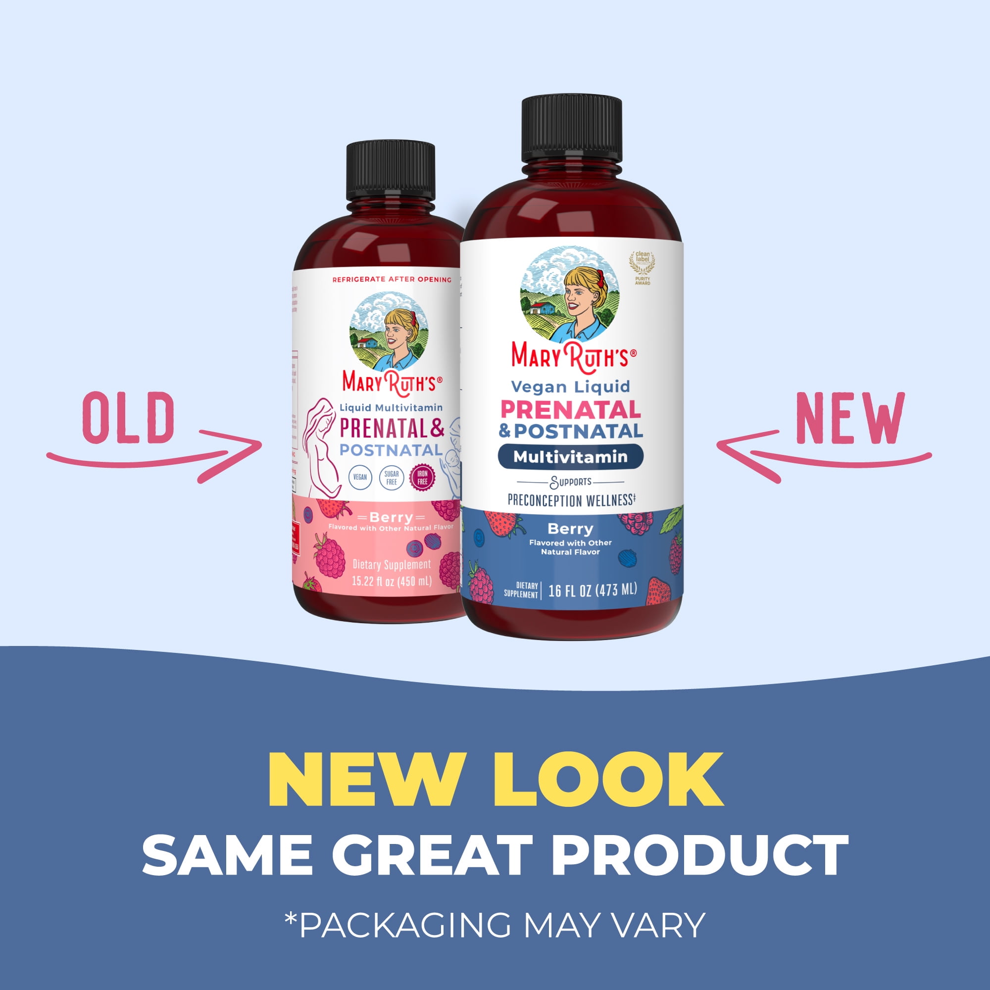 MaryRuth's Vegan Liquid Prenatal Postnatal Multivitamin, Berry Flavor, Gluten-Free, Sugar-Free, 1-Count 16 fl. oz.