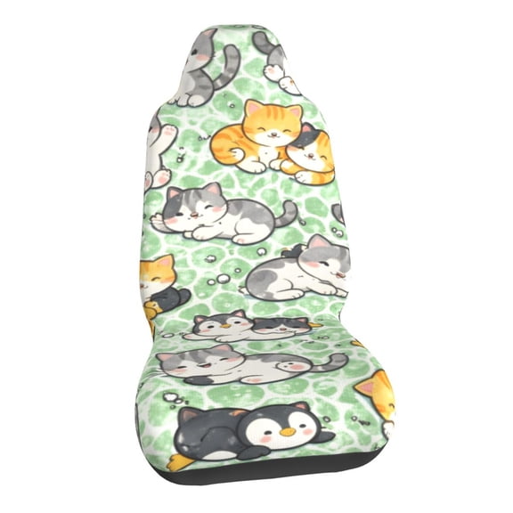Cute Kitten Penguin Car Seat Covers Stretch Car Seat Protectors Universal Fit