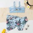thumbnail image 3 of URMAGIC 7-12Y Girls 3 Pieces Swimsuit Tropical Print Bikini Set w/Beach Skirt Bathing Suit, 3 of 7
